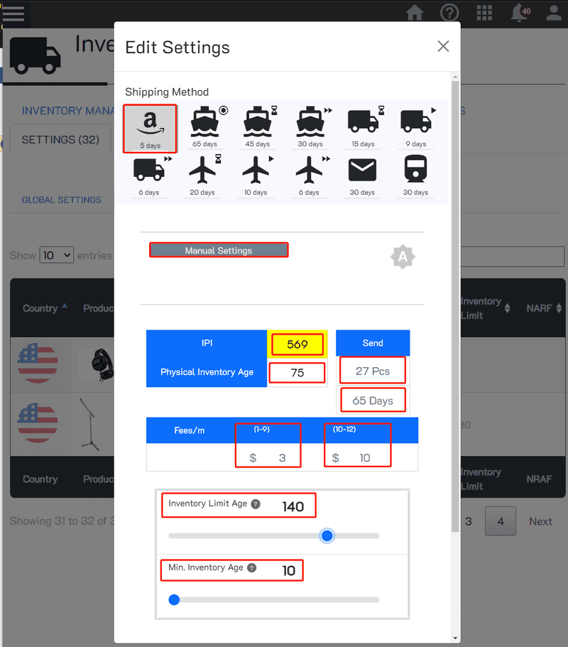 Inventory Managment individual asin settings manual