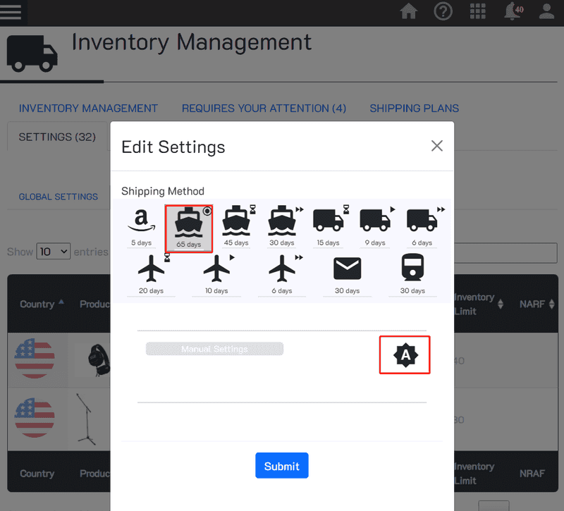 Inventory Managment individual asin settings automated