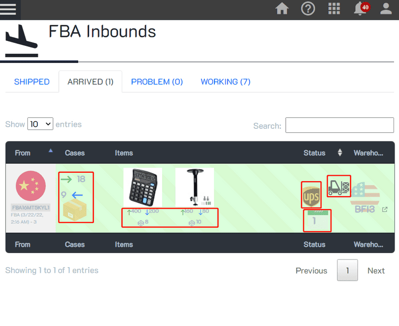 FBA Inbound Arrived Shipments